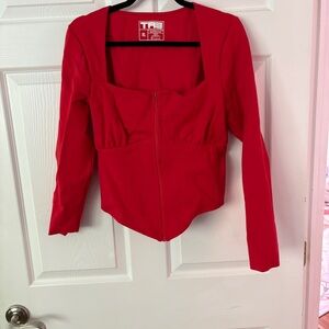 TA3 Red Long Sleeve Zip-Up Top